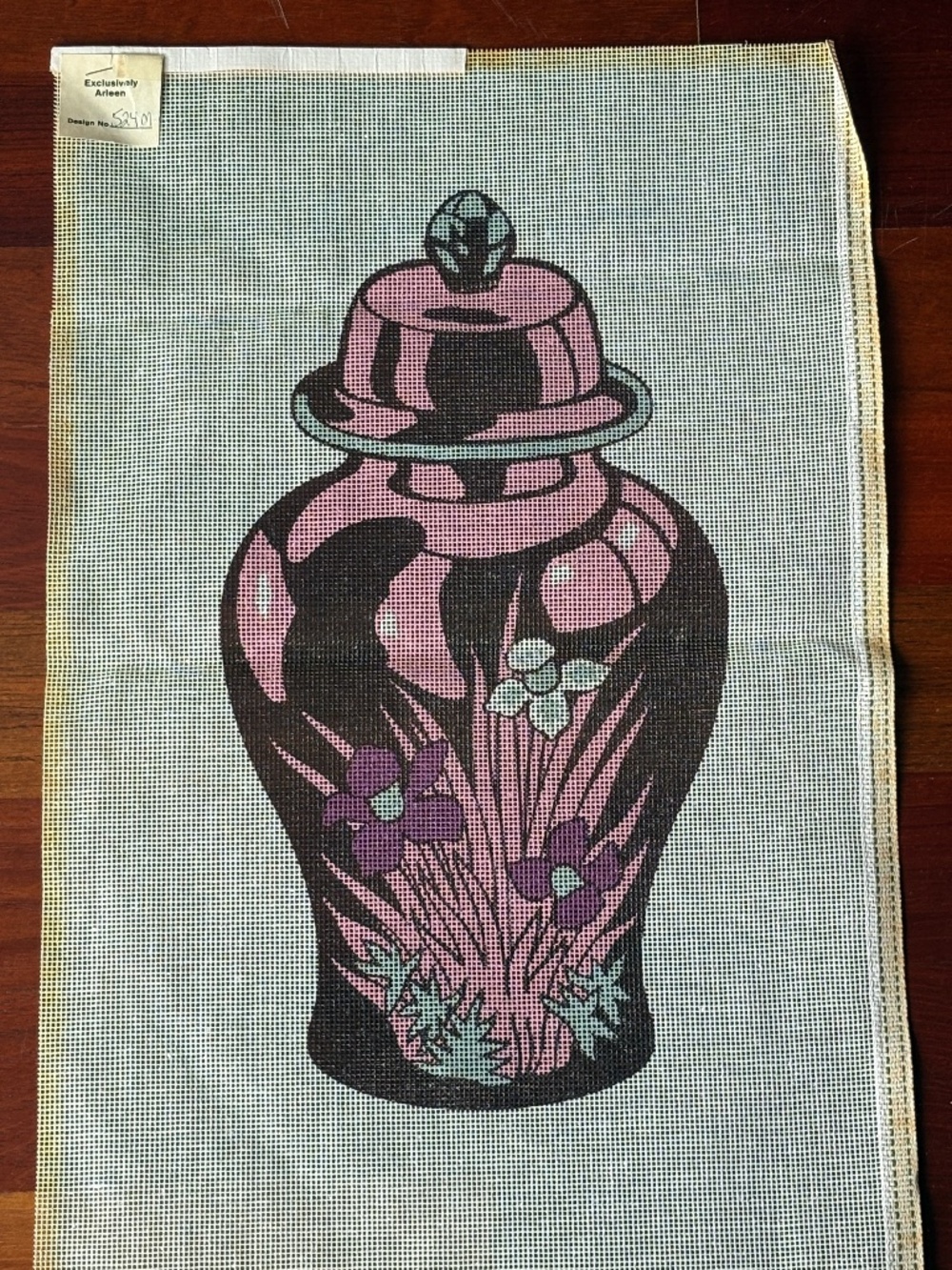 Vintage Exclusively Arleen Hand-Painted Needlepoint Canvas – Chinoiserie Jar